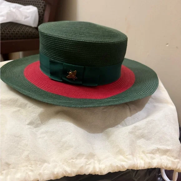 Green and Red Straw Hat with Ribbon - Picture 3 of 11